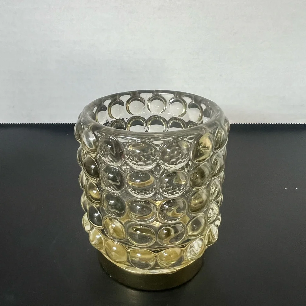 Bubble Glass Tea light‎ Holders With Gold Base Set Of 2
